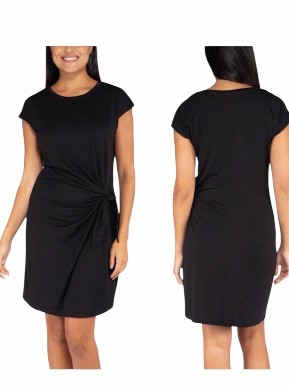 Nicole Miller Black Ruched Side Tie Knot Sheath Dress Size Large